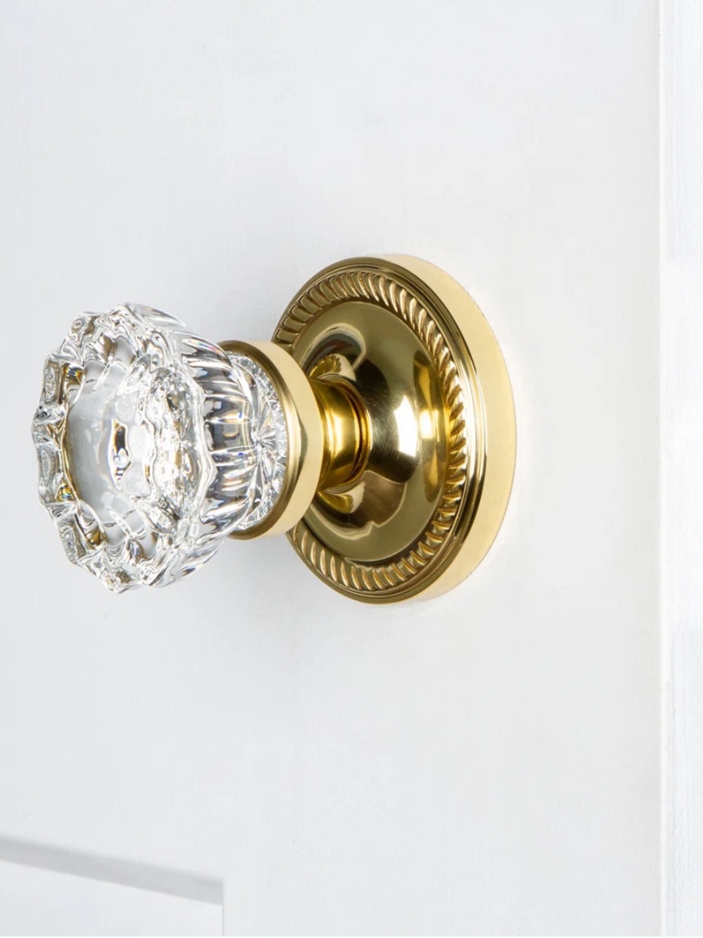 Vintage Crystal Glass Door Knob with Polished Brass Rosette